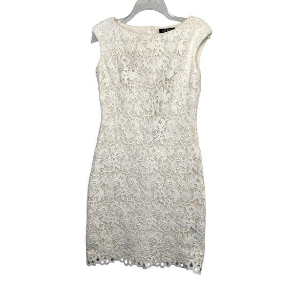 Lauren Ralph Lauren Dresses & Skirts - Vintage Lauren Ralph Lauren Dress Size 2 White Embroidery Lined Bodycon Wedding